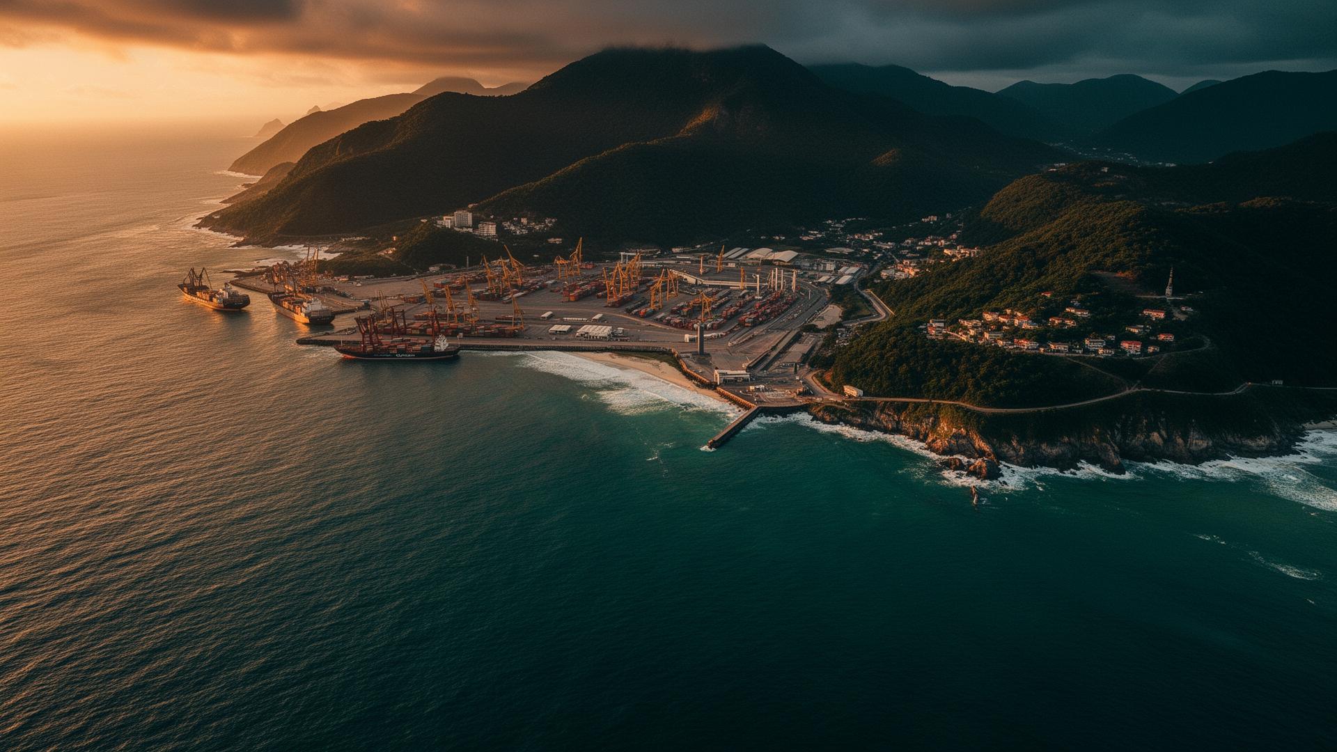 Aerial view of the Santa Catarina coast at golden hour